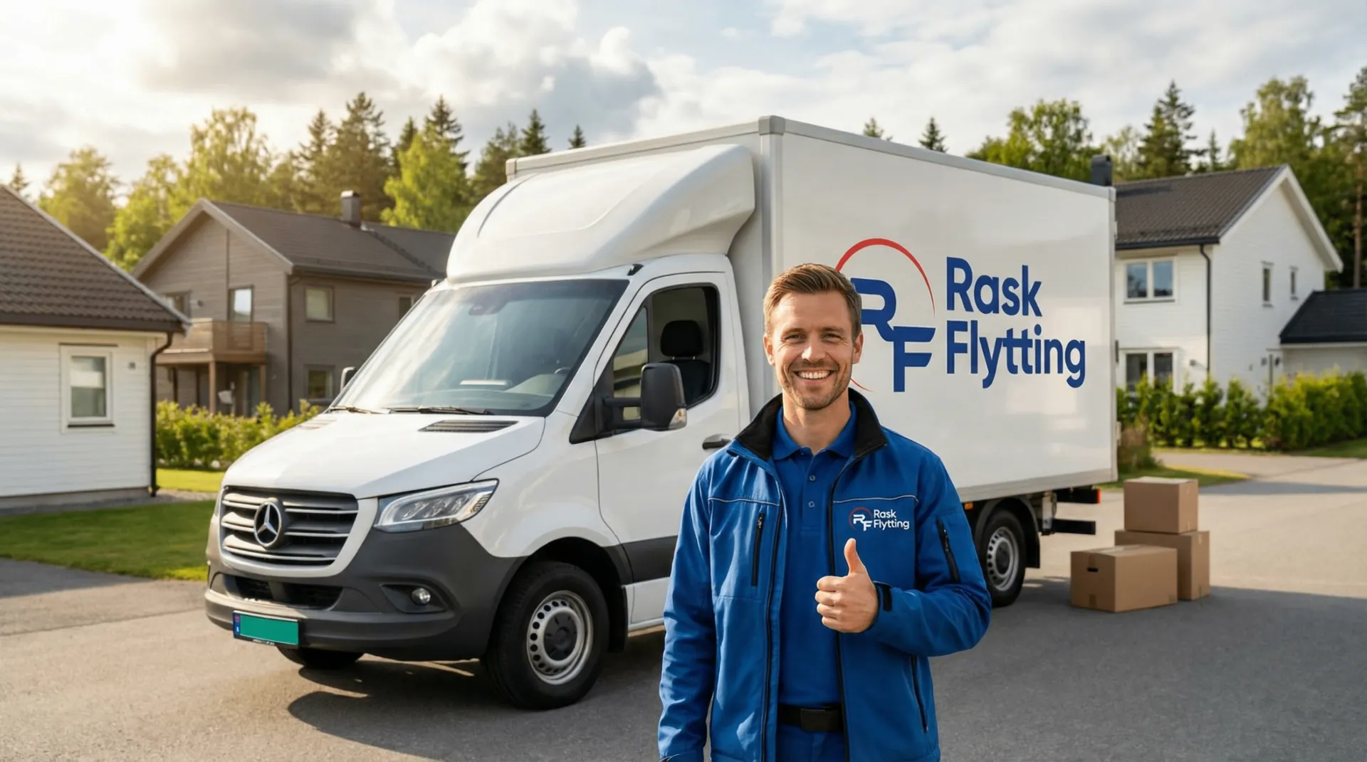 Rask Flytting-team b&aelig;rer flyttekasser inn i bolig